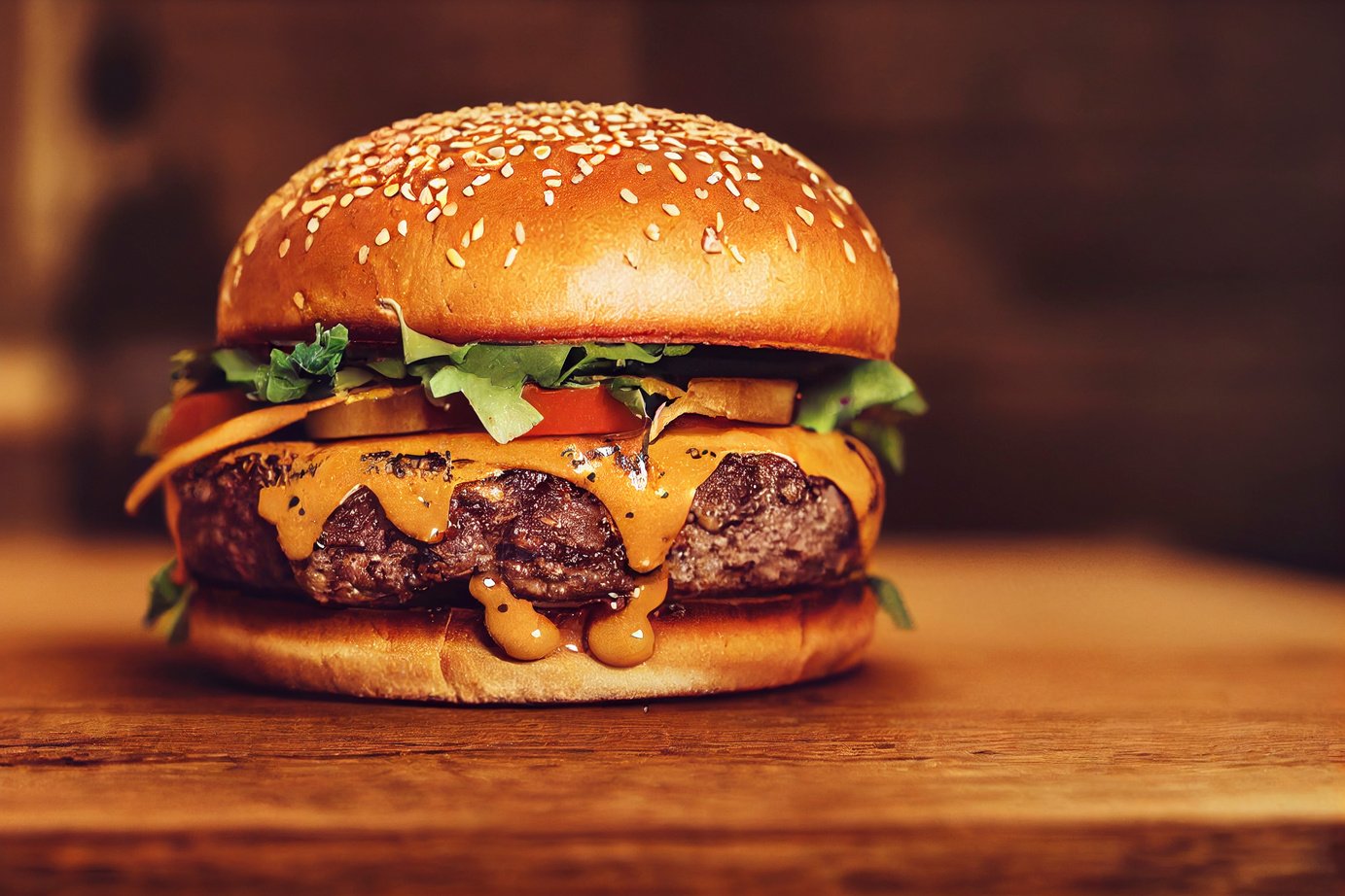 handmade hamburguer on a wood table.